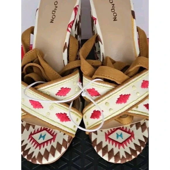 Z London Veloce Ankle Lace Up Sandal Aztec Tribal Black Size 8.5 NWT'S - Picture 3 of 10